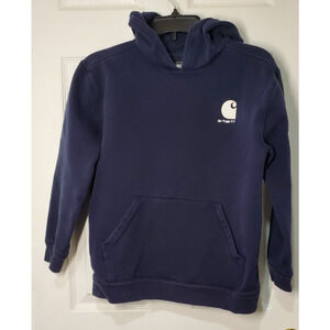 Carhartt Pullover Hoodie Navy Blue Large Youth Size L 14-16 Relaxed Fit